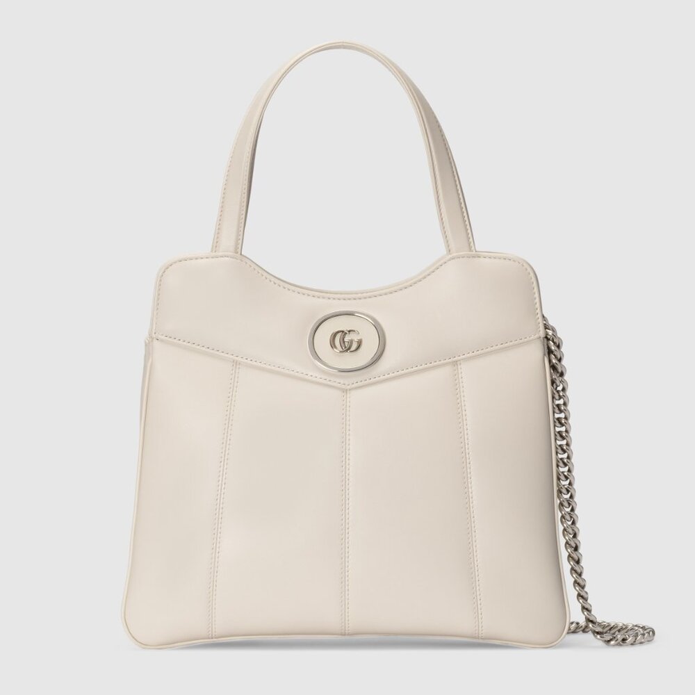 Gucci Petite GG Small Tote Bag White Leather • New • Authentic